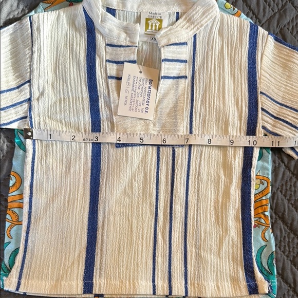 🥳HP🥳NWT Made in Greece Vogiatzoglou Kids Striped Shirt - Blue and White - Picture 6 of 9